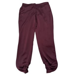 NEW Satin Ankle Trousers Silk Tulip Hem With Pockets Quiet Luxury, Port, size 8